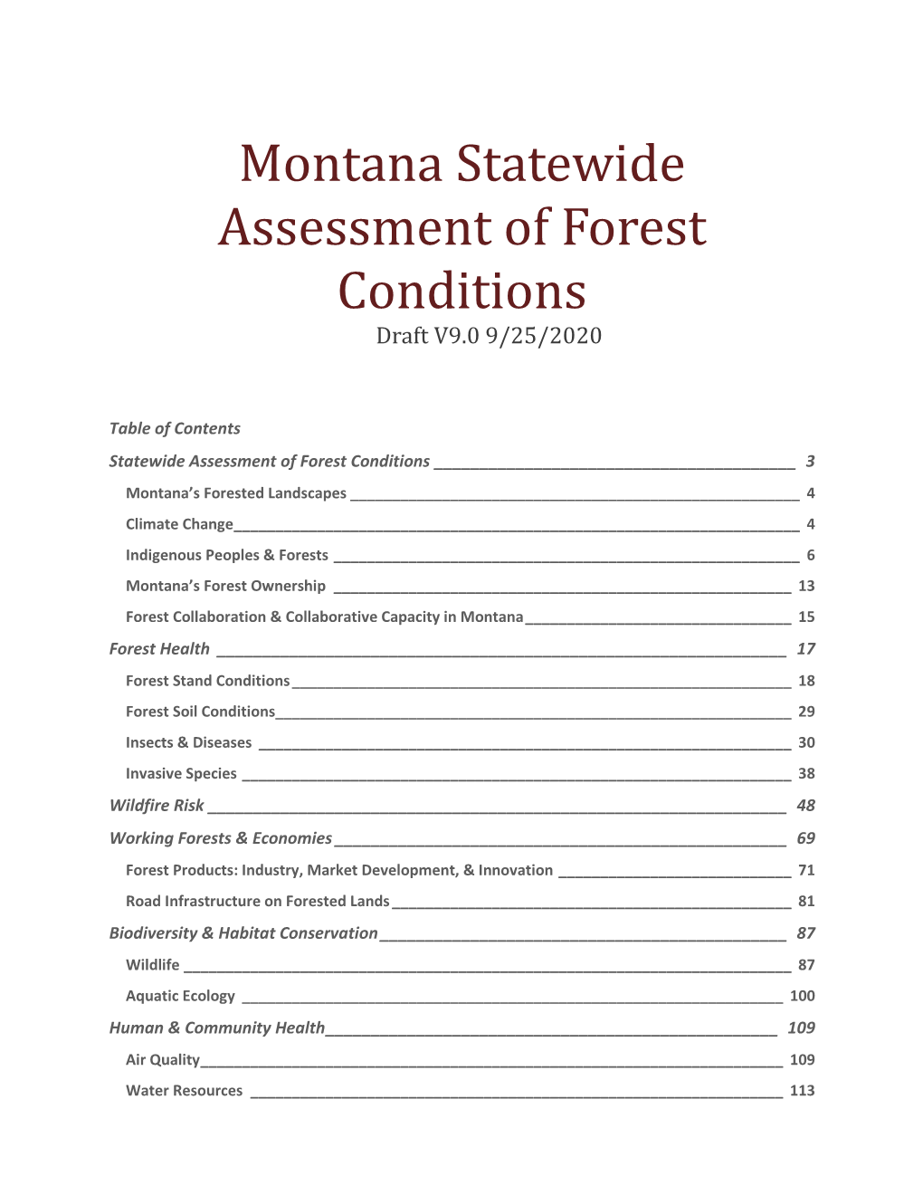 Montana Statewide Assessment of Forest Conditions Draft V9.0 9/25/2020