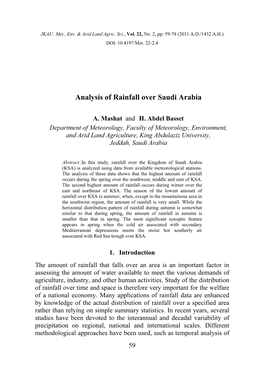 Analysis of Rainfall Over Saudi Arabia