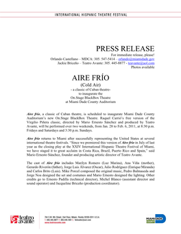 PRESS RELEASE for Immediate Release, Please! Orlando Castellano – MDCA: 305