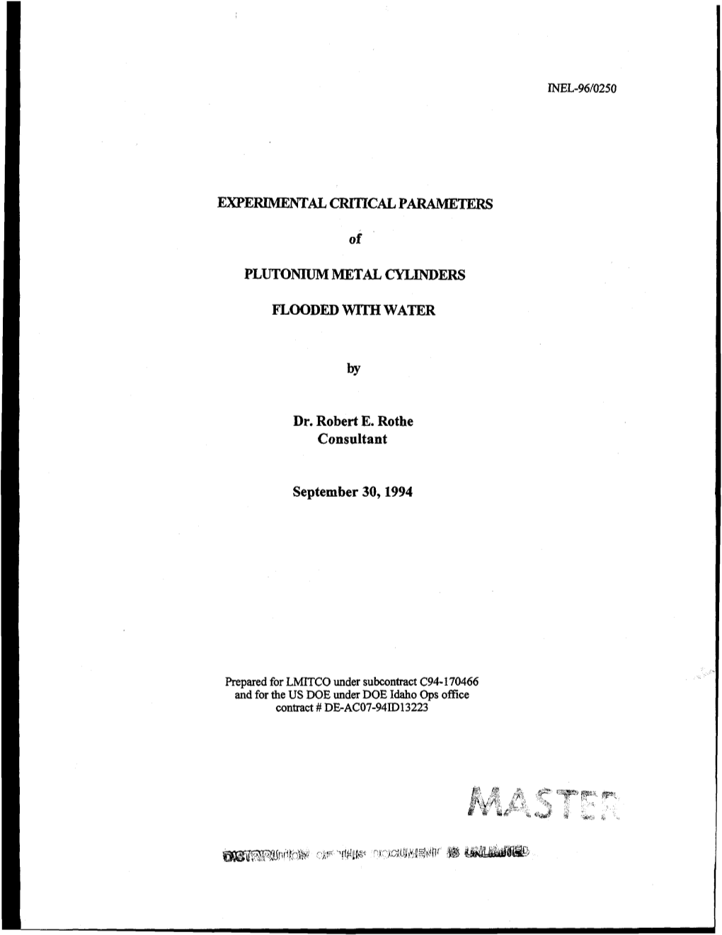 Experimental Critical Parameters of Plutonium Metal Cylinders Flooded