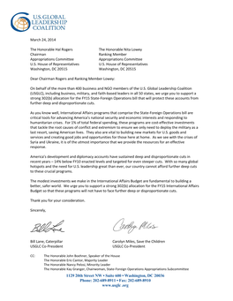 USGLC Letter to House Appropriations Leadership