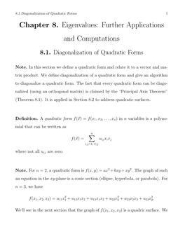 Chapter 8. Eigenvalues: Further Applications and Computations