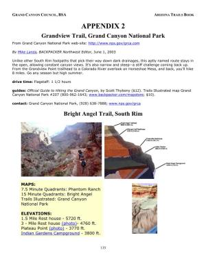 APPENDIX 2 Grandview Trail, Grand Canyon National Park from Grand Canyon National Park Web-Site