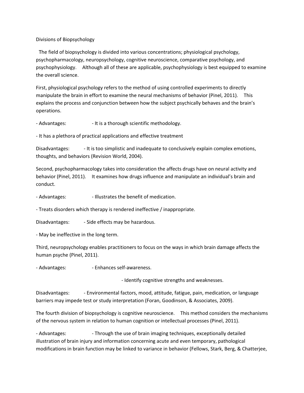 Divisions of Biopsychology