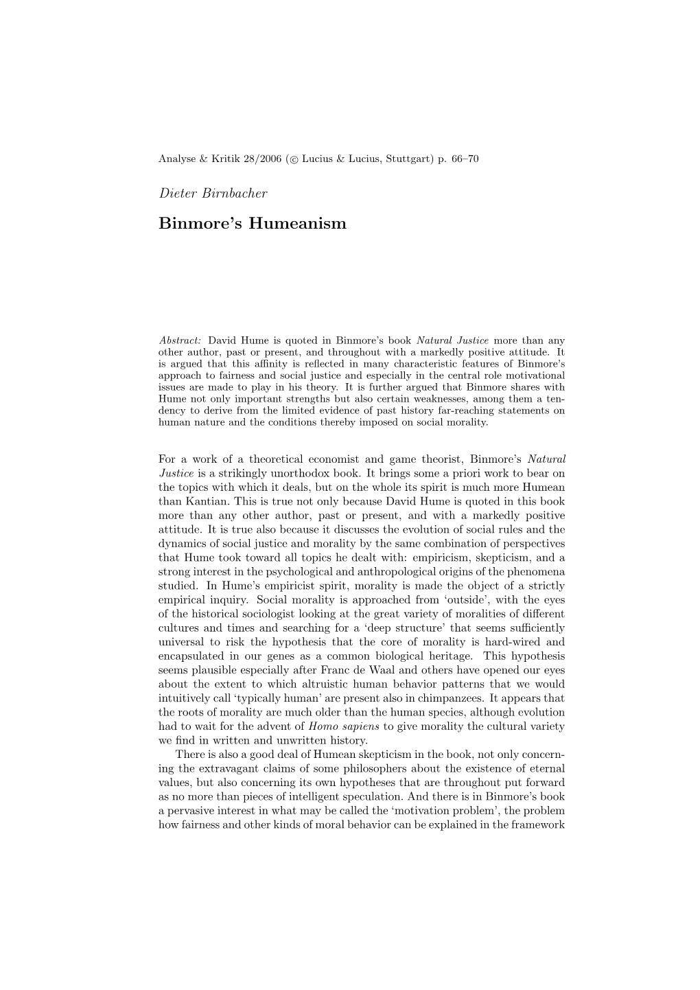 Binmore's Humeanism