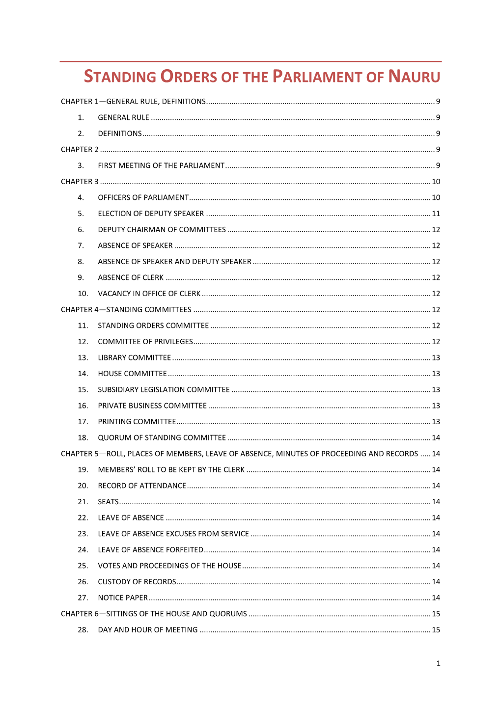 Standing Orders of the Parliament of Nauru