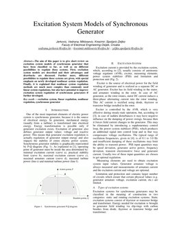 Excitation System Models of Synchronous Generator