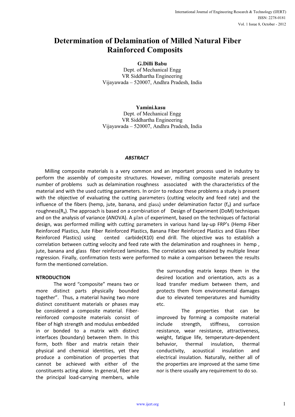 Determination of Delamination of Milled Natural Fiber Rainforced Composits