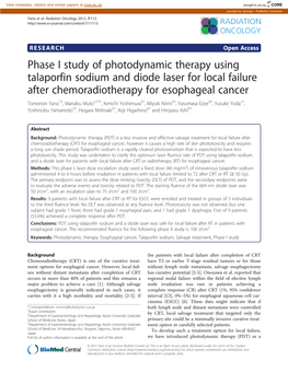 Phase I Study of Photodynamic Therapy Using Talaporfin Sodium And