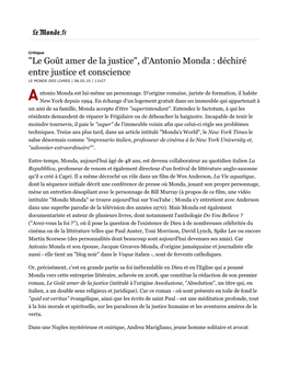 "Le Goût Amer De La Justice", D'antonio Monda : Déchiré Entre Justice Et Conscience LE MONDE DES LIVRES | 06.05.10 | 11H27