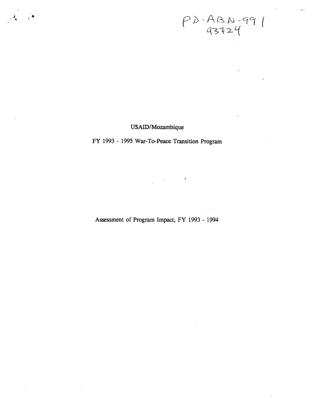 US AID/Mozambique FY 1993