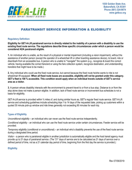 Paratransit Service Information & Eligibility