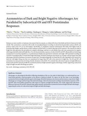 Asymmetries of Dark and Bright Negative Afterimages Are Paralleled by Subcortical on and OFF Poststimulus Responses
