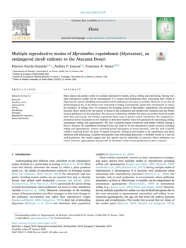 Multiple Reproductive Modes of Myrcianthes Coquimbensis (Myrtaceae), an Endangered Shrub Endemic to the Atacama Desert T