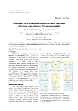 A Review on the Distribution of Phylum Phoronida from I Ndia