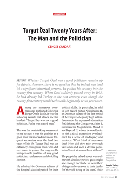 Turgut Özal Twenty Years After: the Man and the Politician