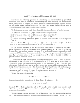 Math 711: Lecture of November 18, 2005 Bass Raised the Following