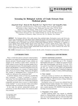 Screening for Biological Activity of Crude Extracts from Medicinal Plants