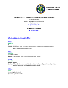 Wednesday, 15 February 2012 Federal Aviation Administration