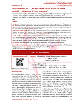 AN ANATOMICAL STUDY of SUPERFICIAL PALMAR ARCH Suma M.P