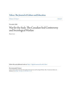 War for the Seals: the Canadian Seal Controversy and Sociological Warfare