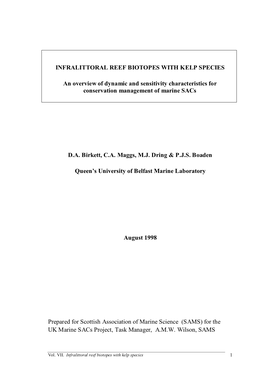 INFRALITTORAL REEF BIOTOPES with KELP SPECIES an Overview