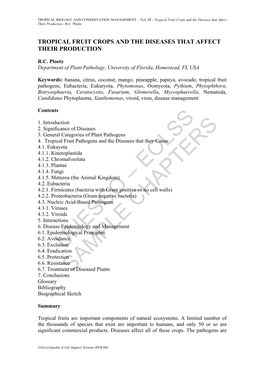 Tropical Fruit Crops and the Diseases That Affect Their Production - R.C