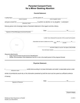 Parental Consent Form for a Minor Seeking Abortion