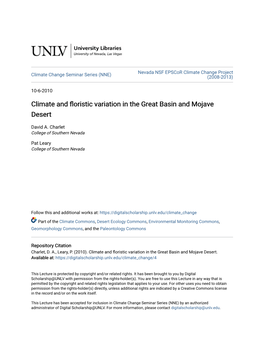 Climate and Floristic Variation in the Great Basin and Mojave Desert