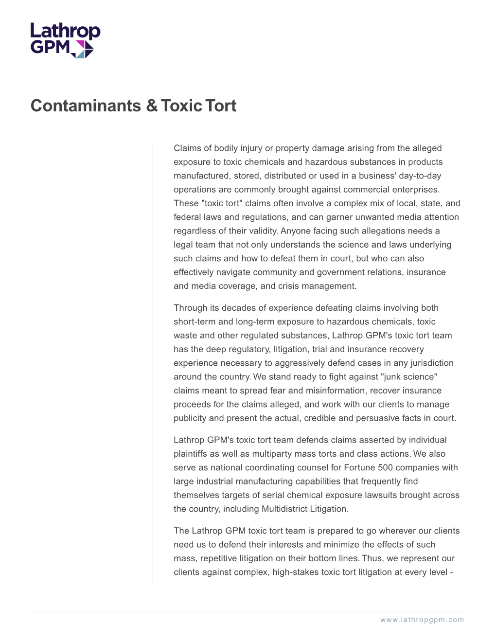 Contaminants & Toxic Tort