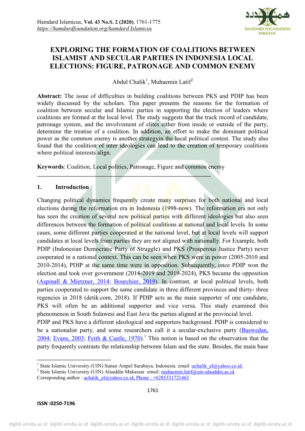 Exploring the Formation of Coalitions Between Islamist and Secular Parties in Indonesia Local Elections: Figure, Patronage and Common Enemy