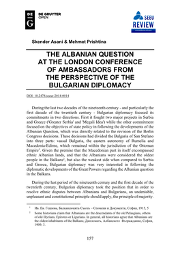 The Albanian Question at the London Conference of Ambassadors from the Perspective of the Bulgarian Diplomacy