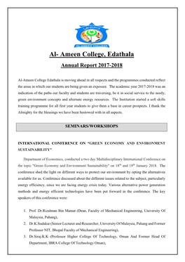 Al- Ameen College, Edathala Annual Report 2017-2018