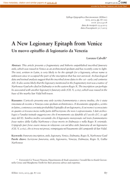 A New Legionary Epitaph from Venice…