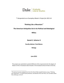 Thinking Like a Mountain:1 the American Antiquities Act in Its