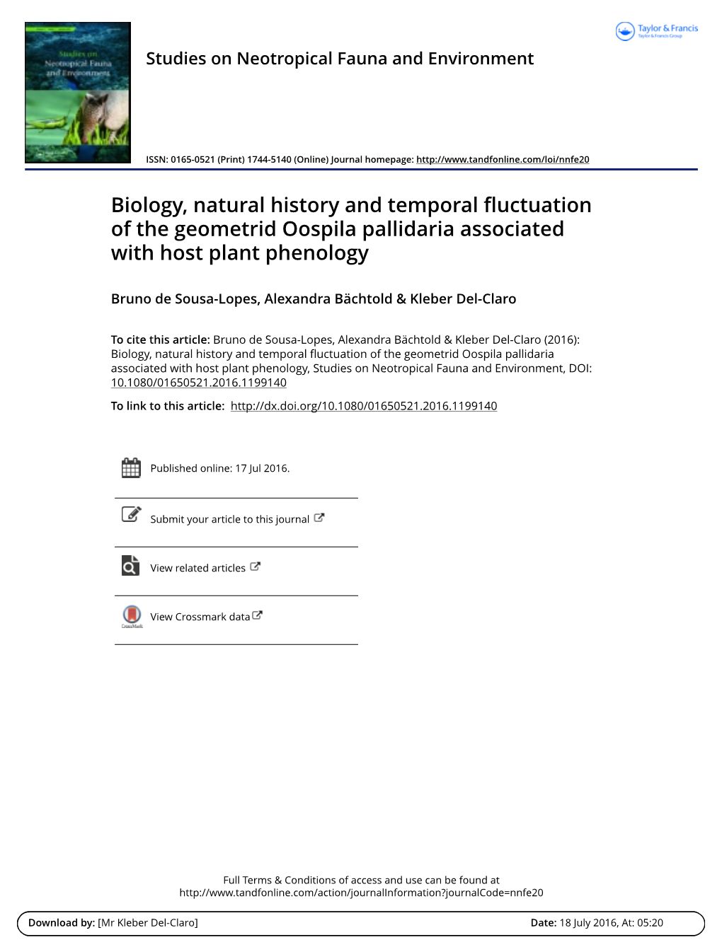 Biology, Natural History and Temporal Fluctuation of the Geometrid Oospila Pallidaria Associated with Host Plant Phenology