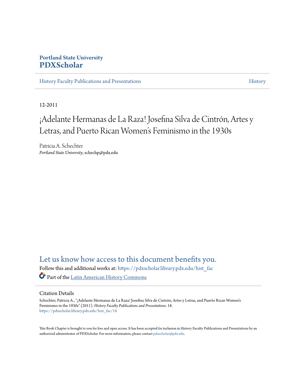 ¡Adelante Hermanas De La Raza! Josefina Silva De Cintrón, Artes Y Letras, and Puerto Rican Women’S Feminismo in the 1930S