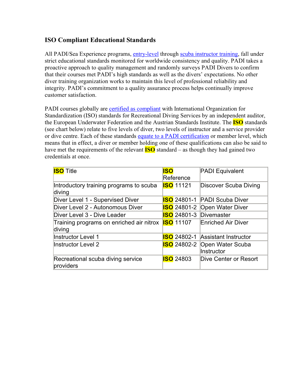 ISO Compliant Educational Standards