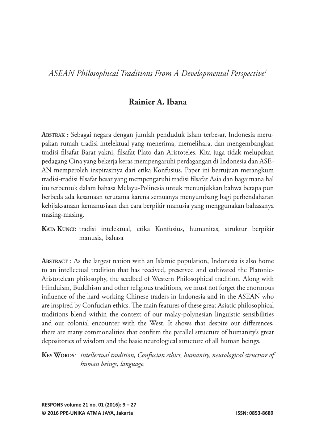 ASEAN Philosophical Traditions from a Developmental Perspective1