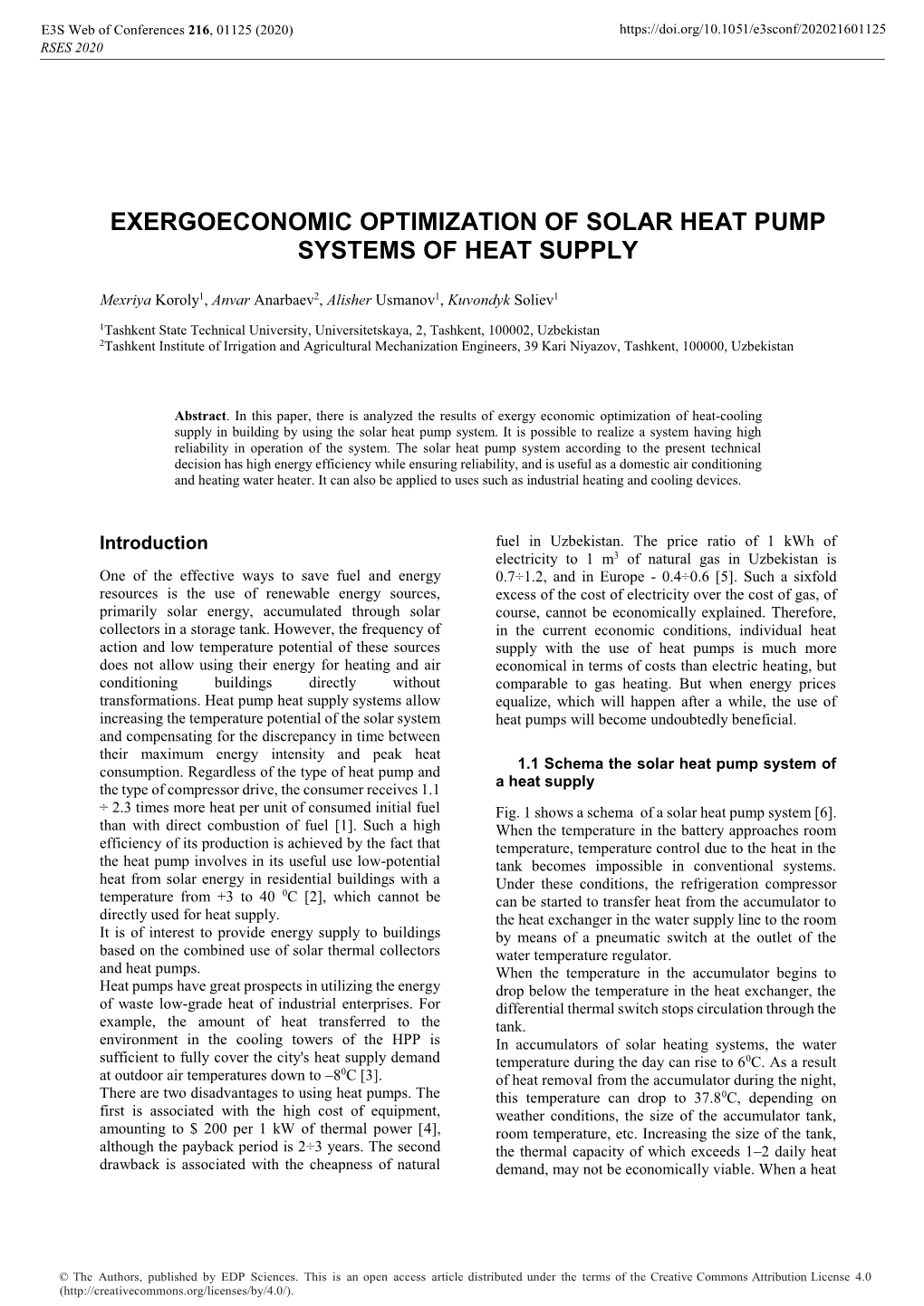 Exergoeconomic Optimization of Solar Heat Pump Systems of Heat Supply