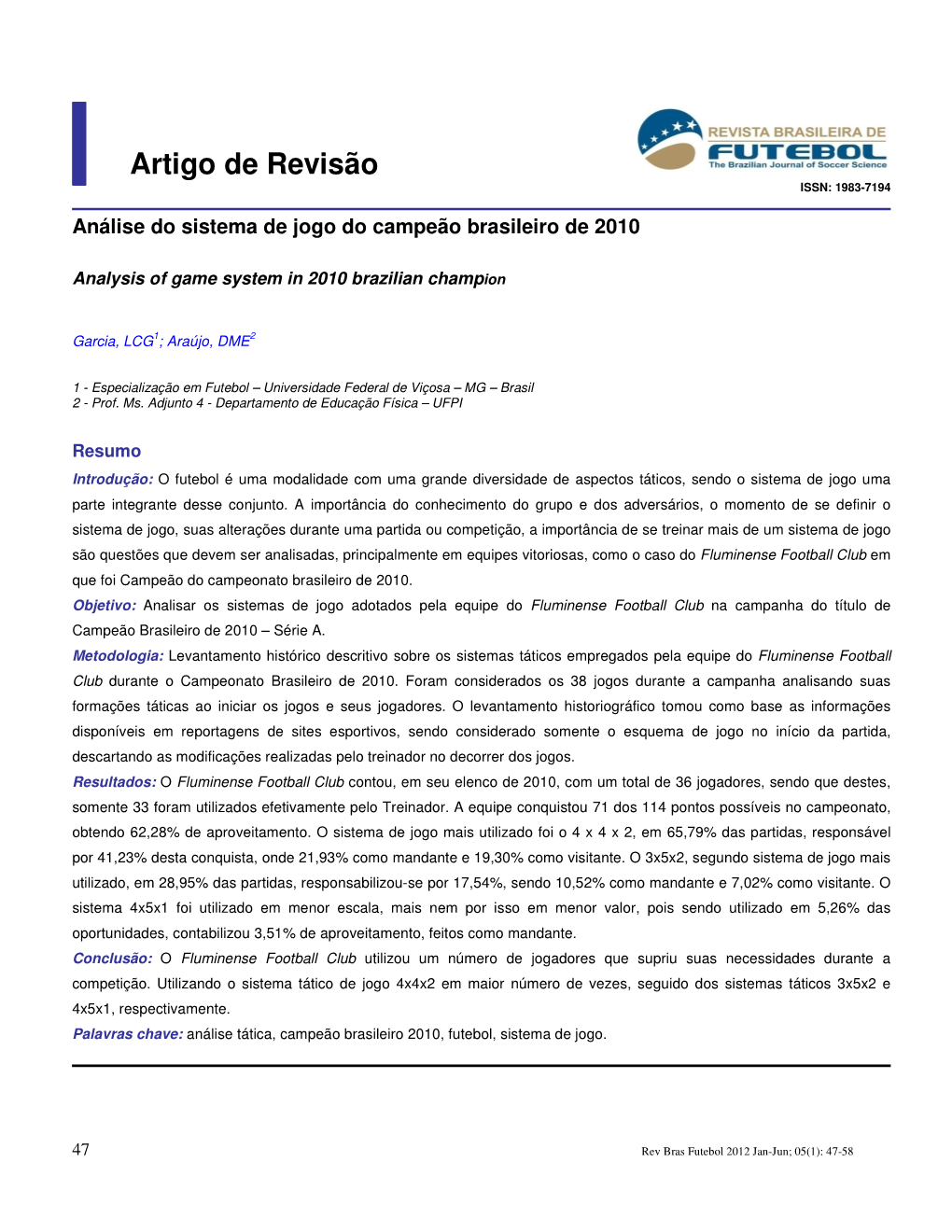 Artigo De Revisão ISSN: 1983-7194