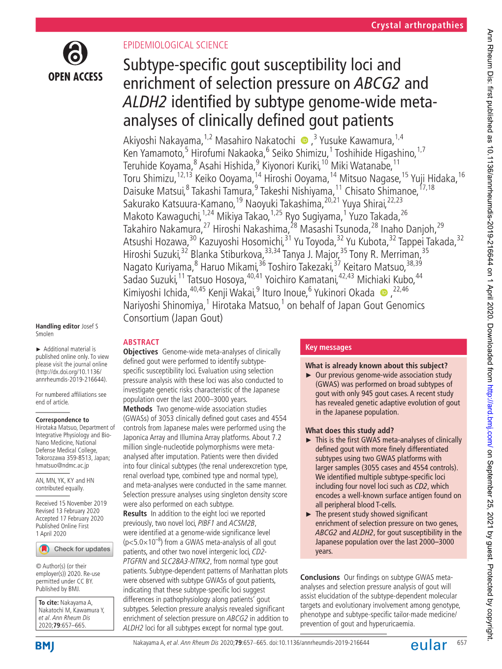 Subtype-Specific Gout Susceptibility Loci and Enrichment of Selection