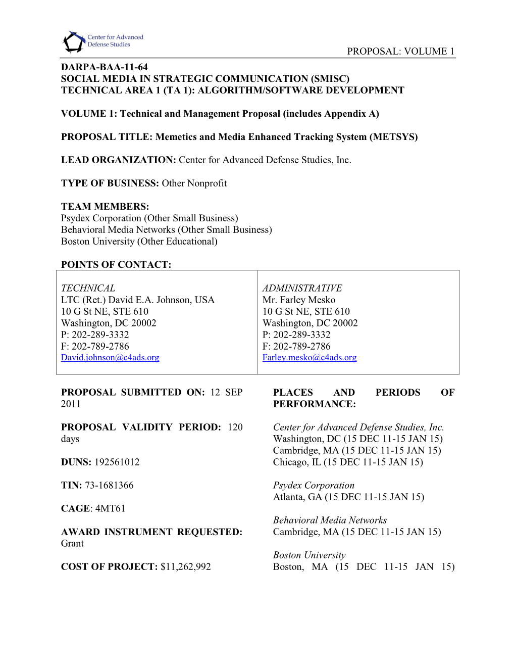 Psydex DARPA Proposal for Social Media Monitoring