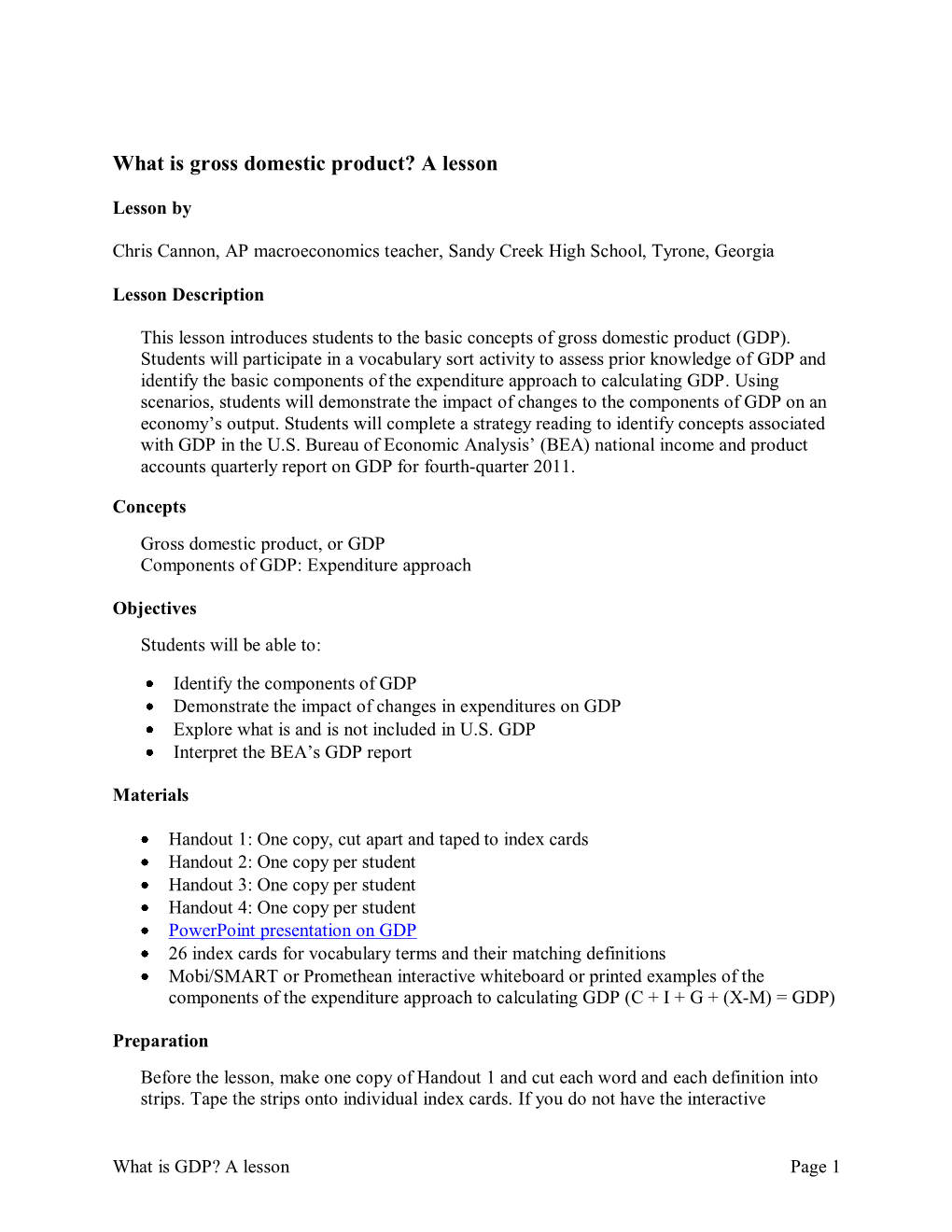 What Is Gross Domestic Product? a Lesson