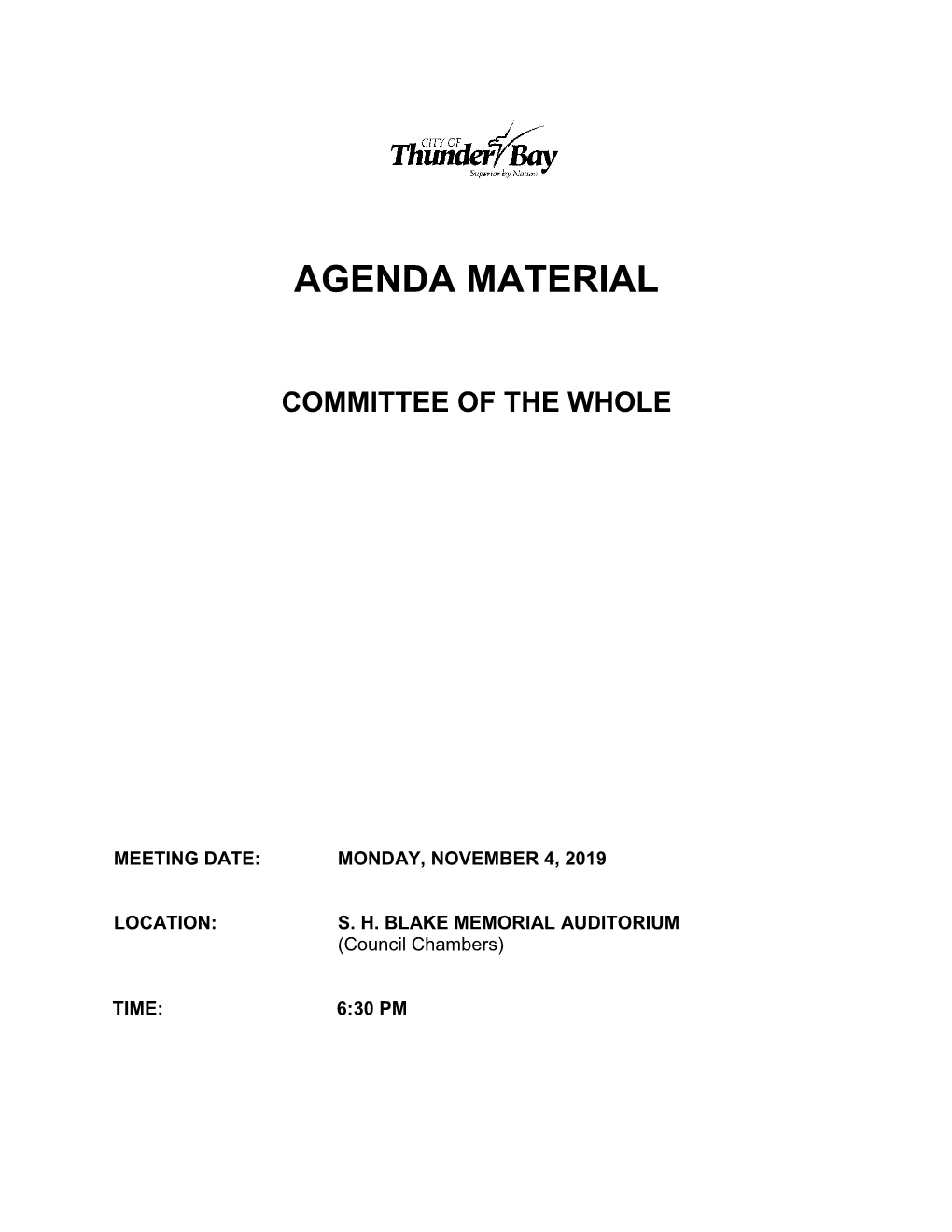 November 4, 2019 Committee of the Whole Agenda Package