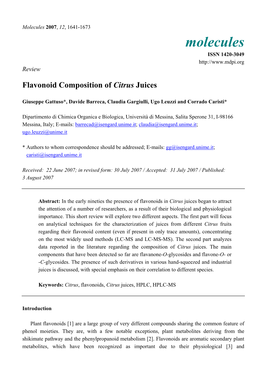 Flavonoid Composition of Citrus Juices