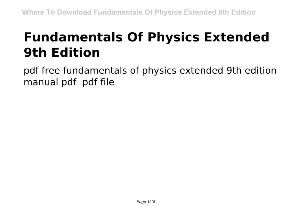 Fundamentals of Physics Extended 9Th Edition