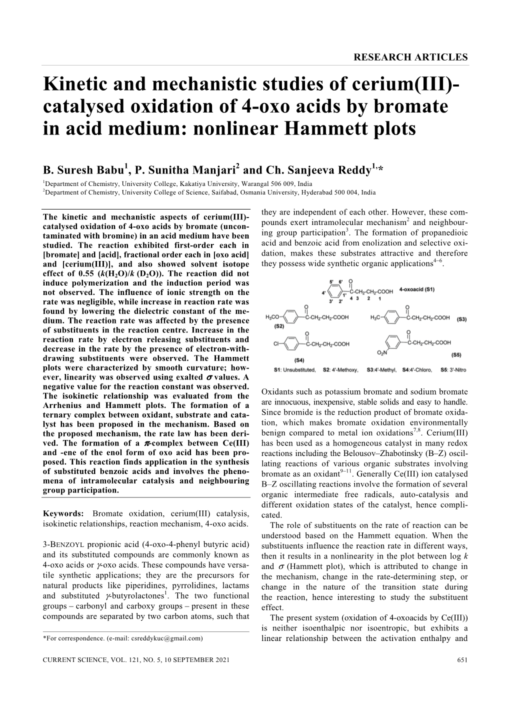 Catalysed Oxidation of 4-Oxo Acids by Bromate in Acid Medium: Nonlinear Hammett Plots