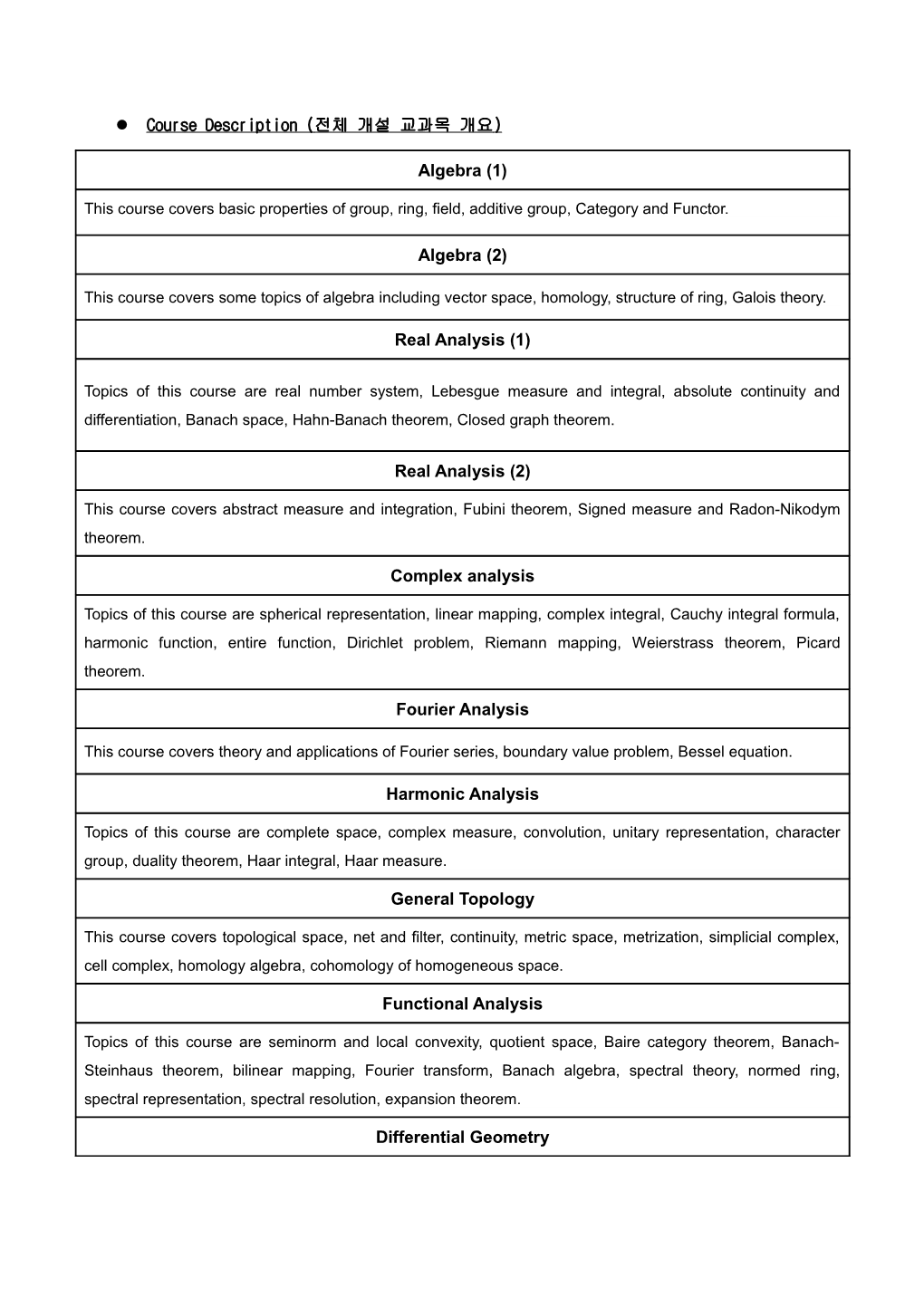 L Course Description (전체 개설 교과목 개요)