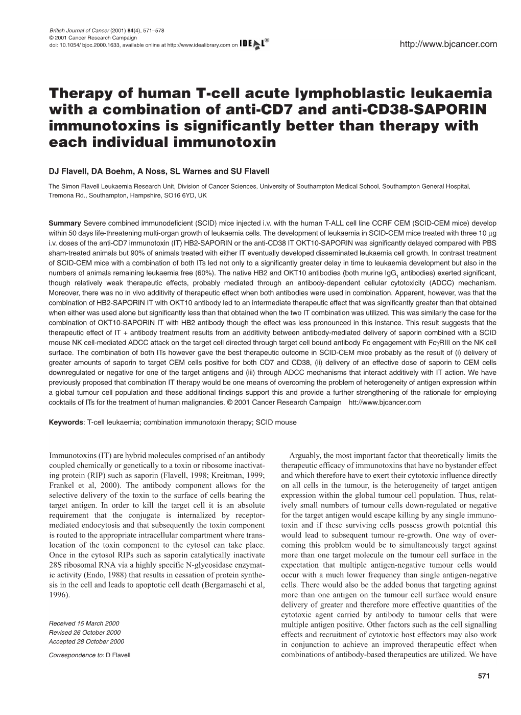 Therapy of Human T-Cell Acute Lymphoblastic Leukaemia with A